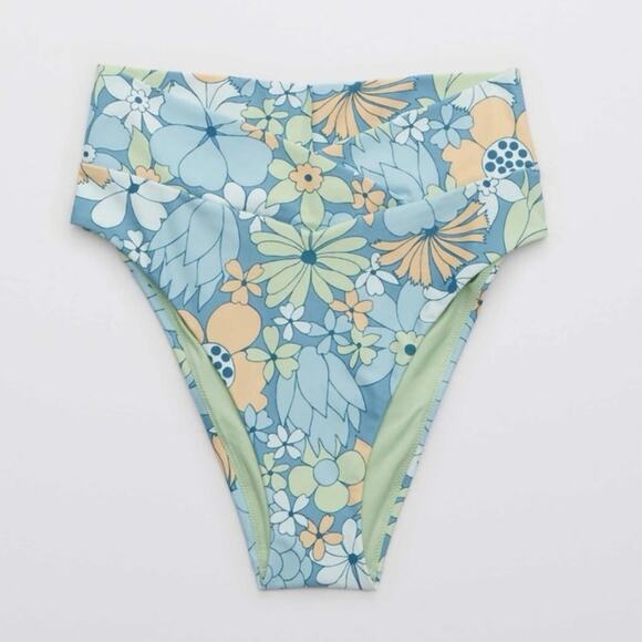 Aerie Printed Crossover High Cut Cheeky Bikini Bottom size large - Picture 1 of 4